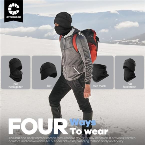 New Winter Beanie Hat Scarf Set with Ear Flaps for Men Women Knit Fleece Lined - Picture 4 of 5